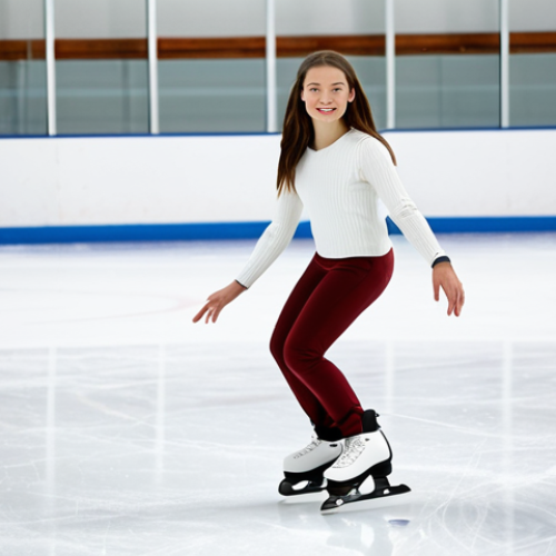 Home 12 "A young woman in a fully clothed recreational skating outfit, gracefully gliding on an indoor ice rink, appropriate attire, safe for work, perfect anatomy, natural proportions, well-formed hands, proper finger count, professional photography, high quality, family-friendly."