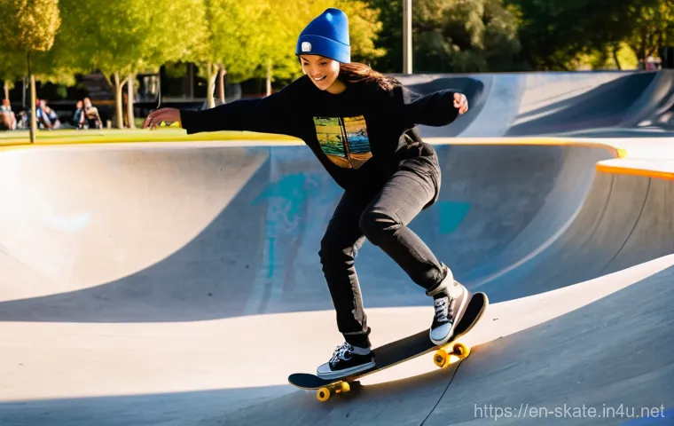 스케이트 전문가 인터뷰 - **Prompt 1: "The Evolving Playground: Inclusive Community at a Modern Skatepark"**
A vibrant, wi...