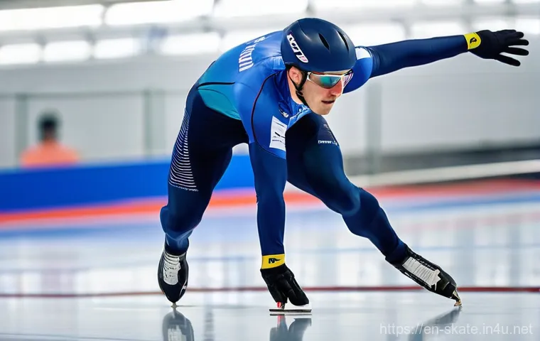 스케이트 스피드 기록 향상법 - **Prompt 1: The Apex of Speed - Dynamic Stride**
"A dynamic full-body shot of a male speed skate...