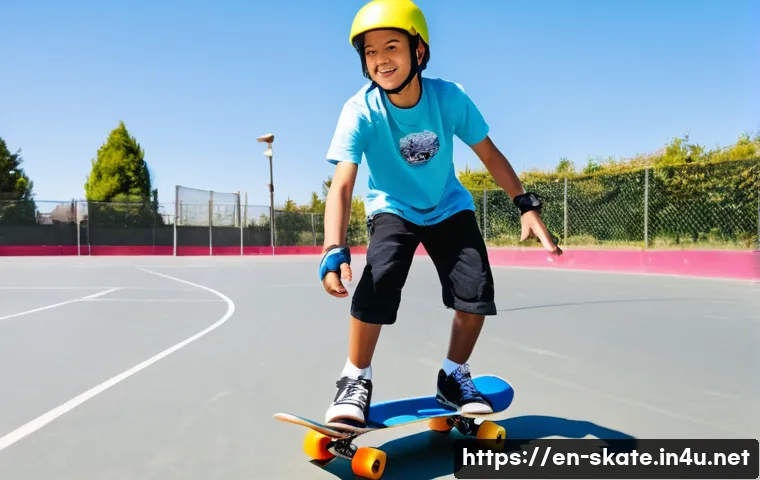 스케이트 도전기 - **Image Prompt 1: The First Push**
A determined young person, approximately 16 years old, is lea...